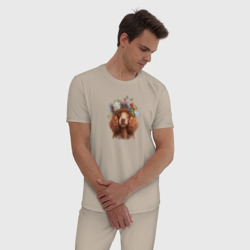 Мужская пижама хлопок Пудель абрикосовый в цветах - фото 2