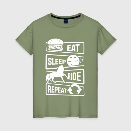 Женская футболка хлопок Еда сон верховая езда, цвет авокадо