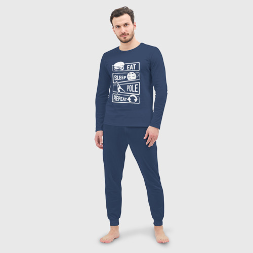 Мужская пижама с лонгсливом хлопок Еда сон пилон, цвет темно-синий - фото 3