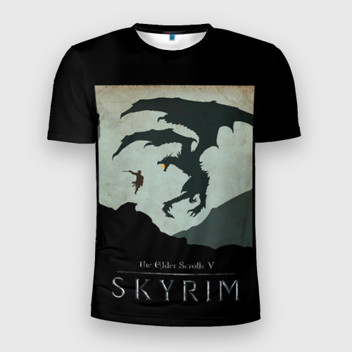 Мужская футболка 3D Slim Скайрим - дракон , цвет 3D печать