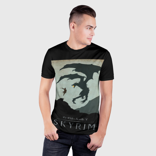 Мужская футболка 3D Slim Скайрим - дракон , цвет 3D печать - фото 3
