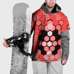 Накидка на куртку 3D Красная кибер броня hexagons