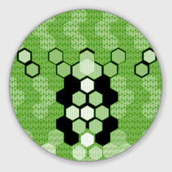 Круглый коврик для мышки Зелёная кибер броня hexagons