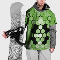Накидка на куртку 3D Зелёная кибер броня hexagons
