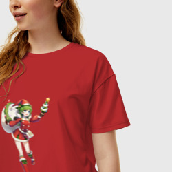 Женская футболка хлопок Oversize Рождественская аниме девочка-Снегурка - фото 2