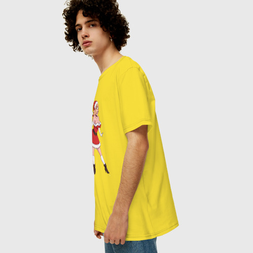 Мужская футболка хлопок Oversize Рождественская секси Снегурочка, цвет желтый - фото 5