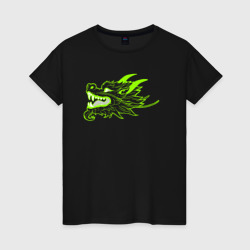 Женская футболка хлопок Драконья голова ядовито-зелёная