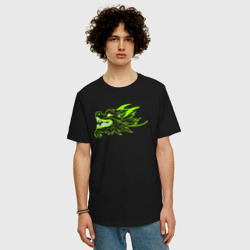 Мужская футболка хлопок Oversize Драконья голова ядовито-зелёная - фото 2