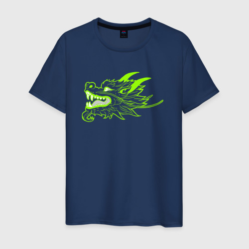 Мужская футболка из хлопка с принтом Драконья голова ядовито-зелёная, вид спереди №1
