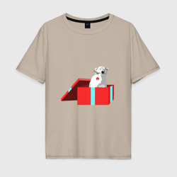 Мужская футболка хлопок Oversize Медведь белый в новогодней коробке