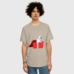 Мужская футболка хлопок Oversize Медведь белый в новогодней коробке - фото 2
