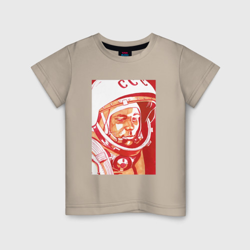 Детская футболка хлопок с принтом Gagarin in red, вид спереди #2
