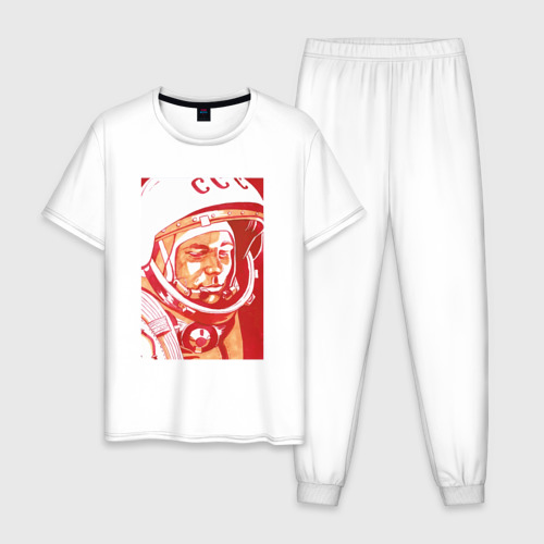 Мужская пижама хлопок с принтом Gagarin in red, вид спереди #2