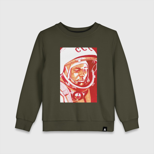 Детский свитшот хлопок с принтом Gagarin in red, вид спереди #2