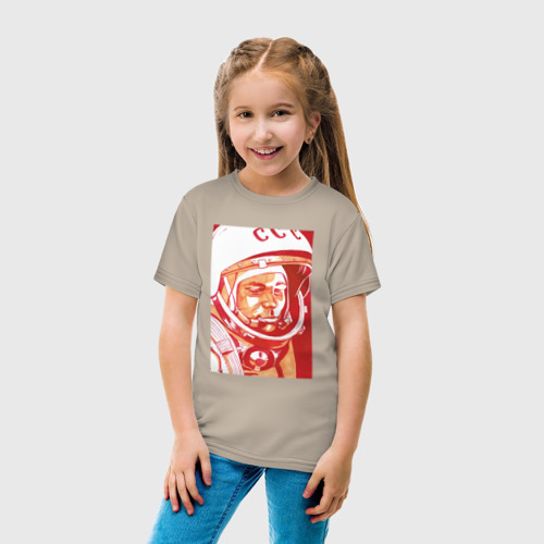 Детская футболка хлопок с принтом Gagarin in red, вид сбоку #3