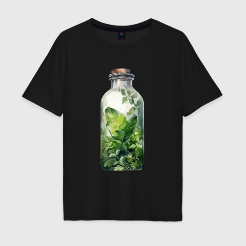 Мужская футболка хлопок Oversize Флорариум разные растения, цвет черный