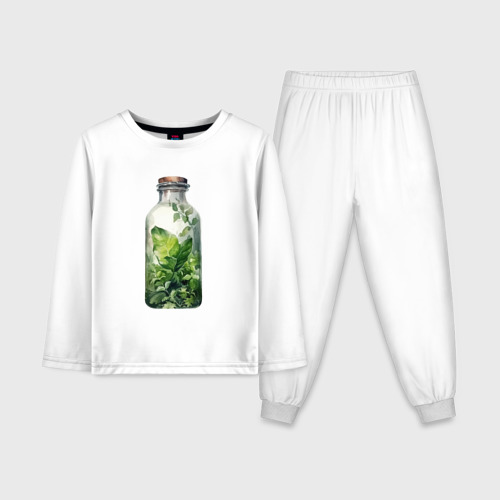 Детская пижама с лонгсливом хлопок с принтом Флорариум разные растения, вид спереди #2