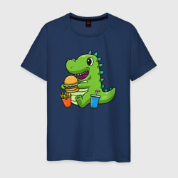 Динозаврик с хот-догом – Мужская футболка хлопок с принтом купить со скидкой в -20%