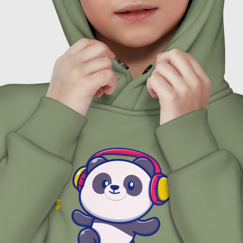 Детское худи Oversize хлопок Music panda, цвет авокадо - фото 7
