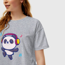 Женская футболка хлопок Oversize Music panda - фото 2