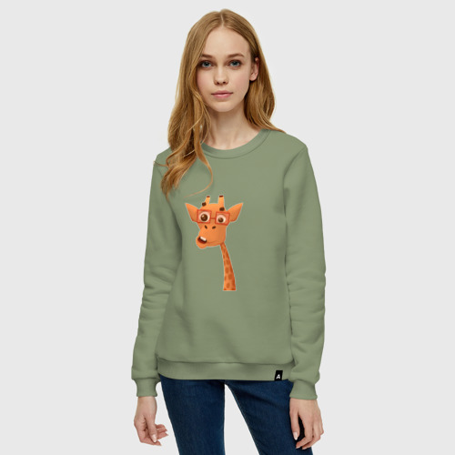 Женский свитшот хлопок с принтом Мультяшный жираф, фото на моделе #1