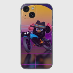 Чехол для iPhone 15 силиконовый с защитой камеры Чёрный Гусь на мотоцикле Чикен Ган