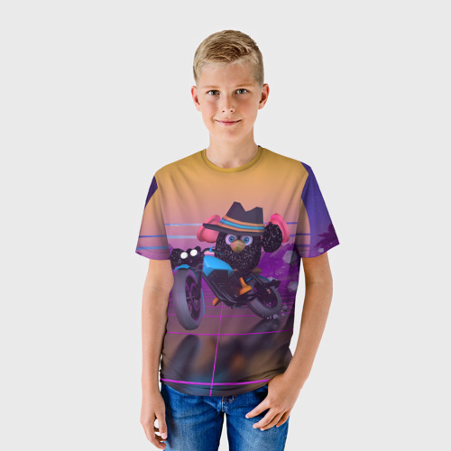 Детская футболка 3D Чёрный Гусь на мотоцикле Чикен Ган, цвет 3D печать - фото 3