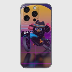 Чехол для iPhone 15 Pro Max силиконовый с защитой камеры Чёрный Гусь на мотоцикле Чикен Ган