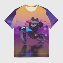 Мужская футболка 3D Чёрный Гусь на мотоцикле Чикен Ган