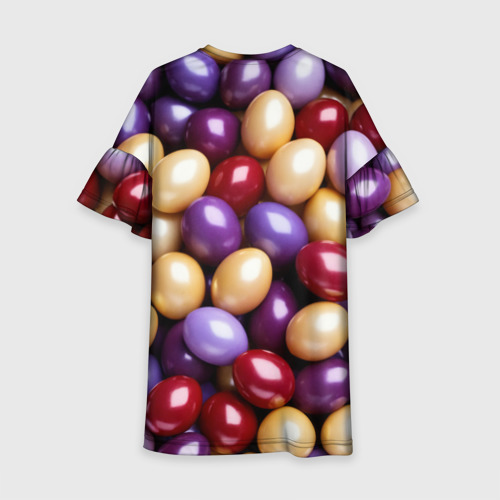 Детское платье 3D с принтом Красные и фиолетовые пасхальные яйца, вид сзади #1