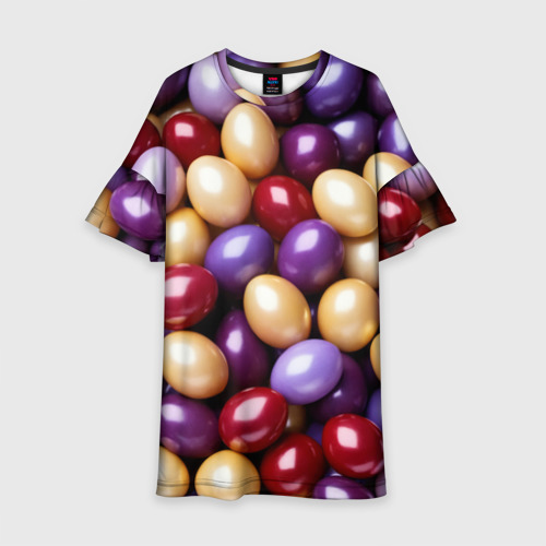 Детское платье 3D с принтом Красные и фиолетовые пасхальные яйца, вид спереди #2