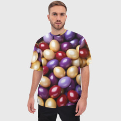 Мужская футболка oversize 3D Красные и фиолетовые пасхальные яйца - фото 2