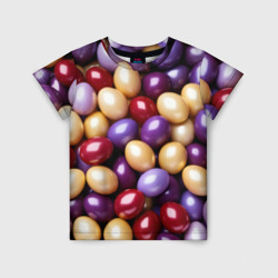 Детская футболка 3D Красные и фиолетовые пасхальные яйца