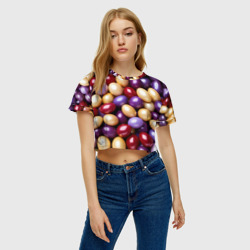 Женская футболка Crop-top 3D Красные и фиолетовые пасхальные яйца - фото 2