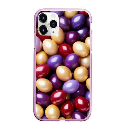 Чехол для iPhone 11 Pro Max матовый Красные и фиолетовые пасхальные яйца, цвет розовый