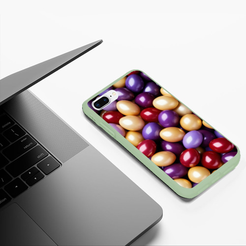 Чехол для iPhone 7Plus/8 Plus матовый Красные и фиолетовые пасхальные яйца, цвет салатовый - фото 5