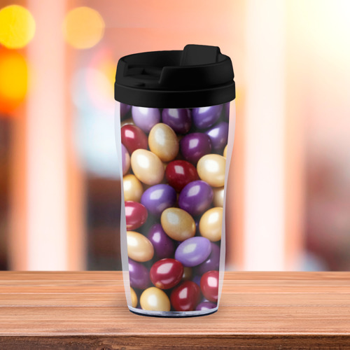 Термокружка-непроливайка Красные и фиолетовые пасхальные яйца, цвет черный - фото 3