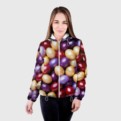 Женская куртка 3D Красные и фиолетовые пасхальные яйца - фото 2