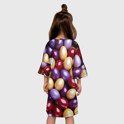 Детское платье 3D с принтом Красные и фиолетовые пасхальные яйца, вид сзади #2
