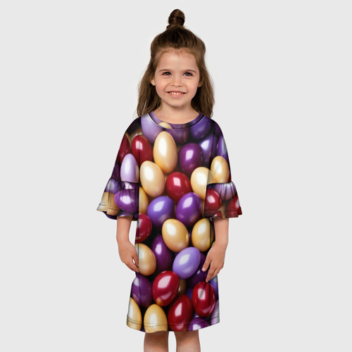 Детское платье 3D с принтом Красные и фиолетовые пасхальные яйца, вид сбоку #3
