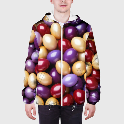 Мужская куртка 3D Красные и фиолетовые пасхальные яйца, цвет 3D печать - фото 4