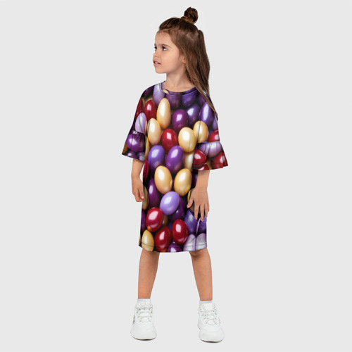 Детское платье 3D с принтом Красные и фиолетовые пасхальные яйца, фото на моделе #1