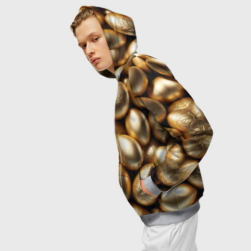 Мужская толстовка 3D на молнии с принтом Золотые Пасхальные яйца, вид сбоку #3