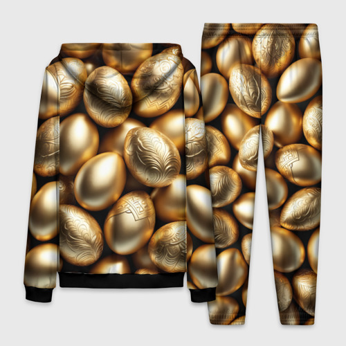 Мужской костюм с толстовкой 3D  Золотые Пасхальные яйца, цвет черный - фото 2