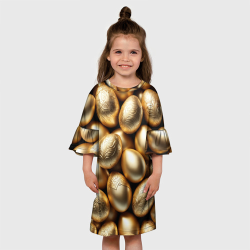 Детское платье 3D  Золотые Пасхальные яйца, цвет 3D печать - фото 4