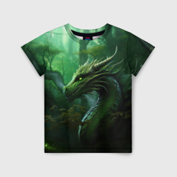 Детская футболка 3D Зеленый лесной дракон 2024