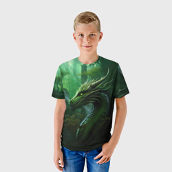 Детская футболка 3D Зеленый лесной дракон 2024 - фото 2