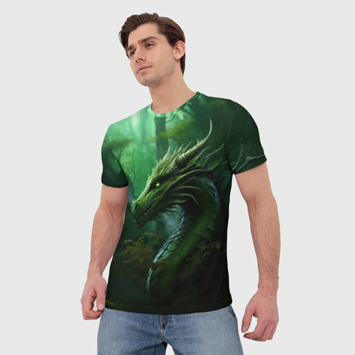 Мужская футболка 3D Зеленый лесной дракон 2024, цвет 3D печать - фото 3
