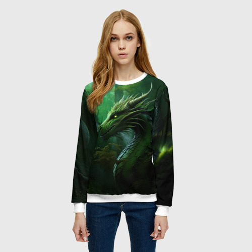 Женский свитшот 3D Зеленый лесной дракон 2024, цвет 3D печать - фото 3