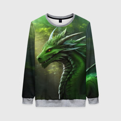Женский свитшот 3D Зеленый  лесной  дракон  символ   2024  года